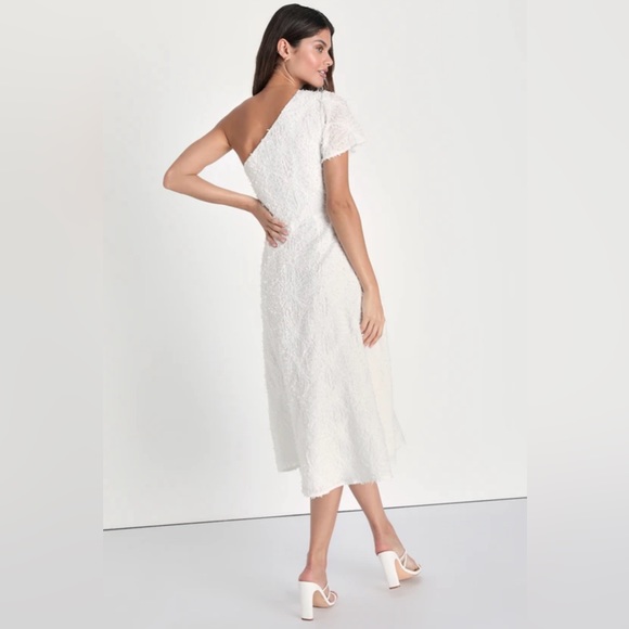 Lulu’s White Textured One Shoulder Dress - Picture 2 of 5